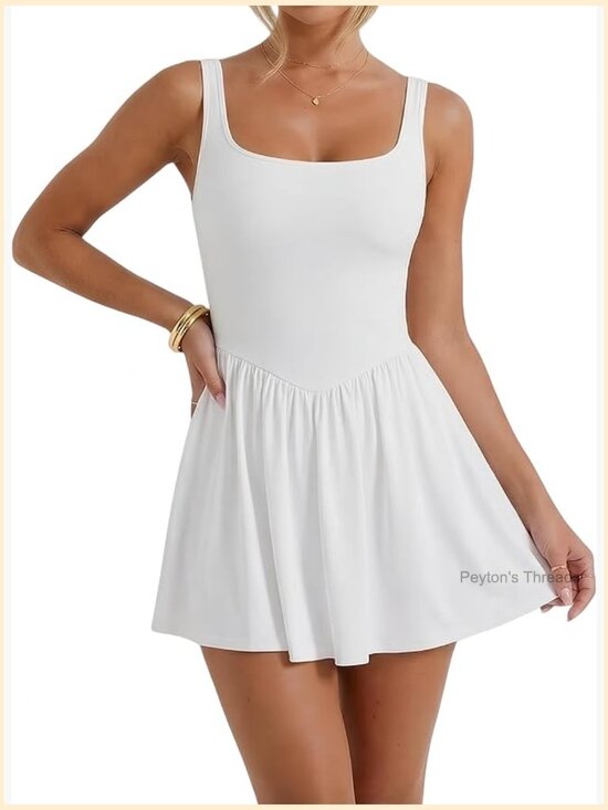 Dresses & Skirts - Sleeveless Square Neck A-Line Pleated Mini Dress Y2K